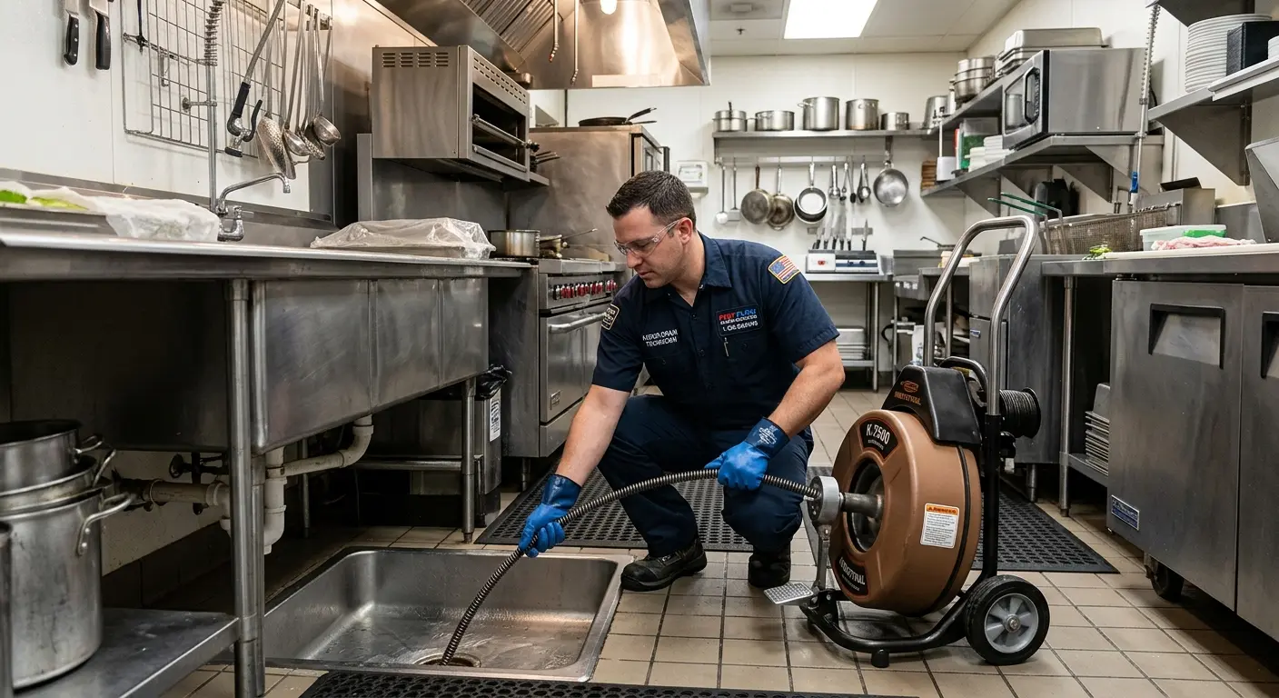 Commercial drain cleaning service in a restaurant kitchen in Aspen Hill